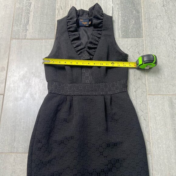 Just Taylor V-Neck Ruffle Collar Textured A-Line Mini Dress Black Size 4P - Picture 11 of 13